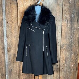 Zara Black Wool Coat with Removeable Faux Fur Collar